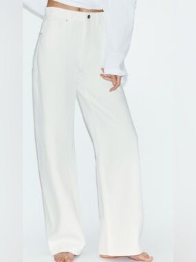 Zara White Wide-Leg High-Rise Trousers